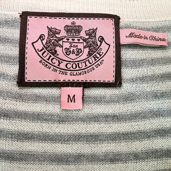 Vintage Juicy Couture Woman’s Medium White and Gray Striped Button Up Top - Picture 5 of 8